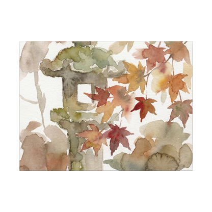 Stone Lantern Watercolor Canvas Art | Earthy Japandi Art Art Print