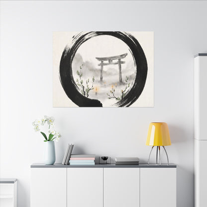 Spring Torii Gate Enso Canvas Art | Tranquil Decor