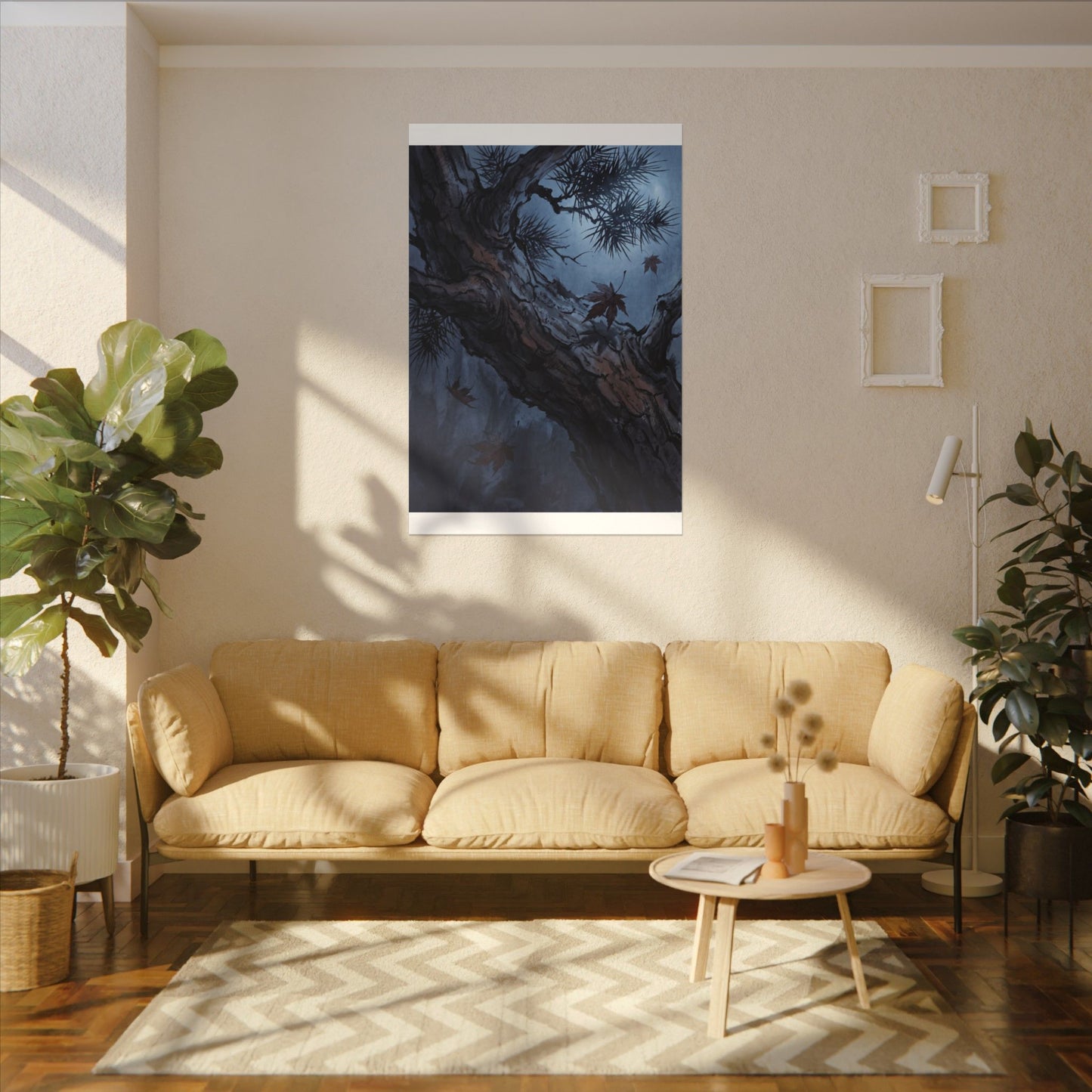 Atmospheric Pine Tree Canvas Art - Shadow Zen Dark Japandi