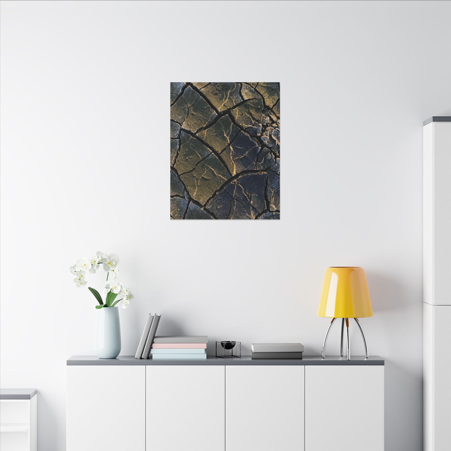 Winter Cracked Earth Moody Minimal Canvas Art | Atmospheric Decor