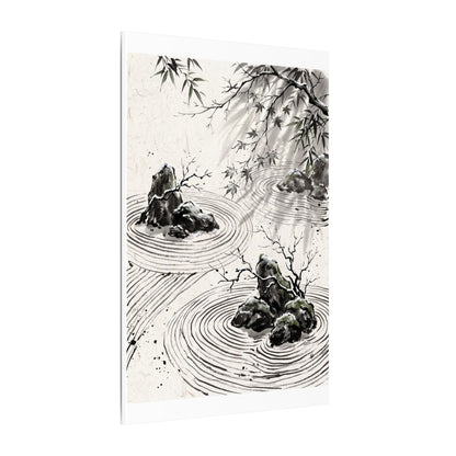 Rock Garden Canvas Art | Winter Zen Sumi E Art