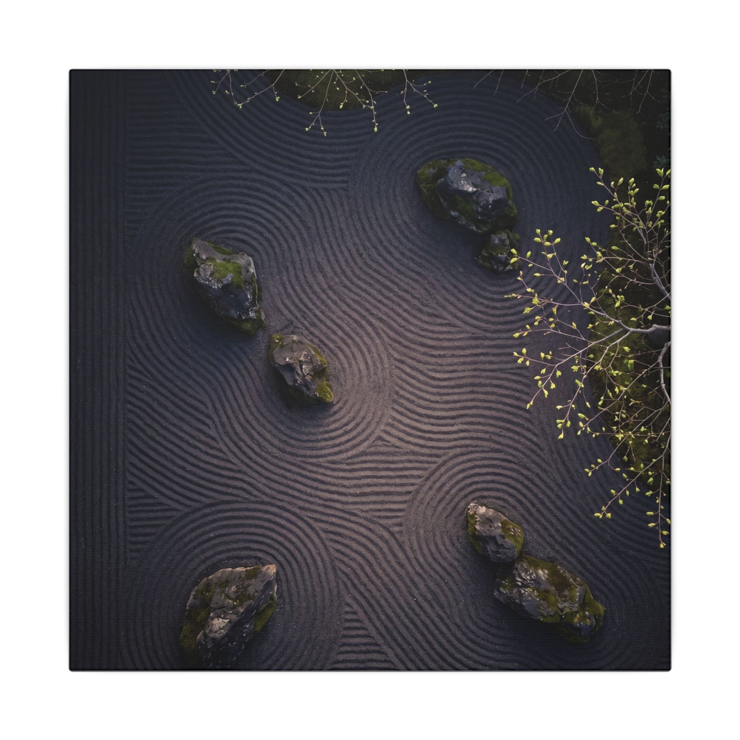 Dark Japandi Rock Garden in Dawn | Shadow Zen Canvas Art