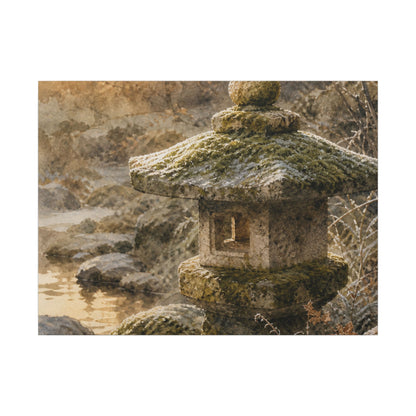 Winter Stone Lantern Watercolor Canvas Art | Earthy Decor