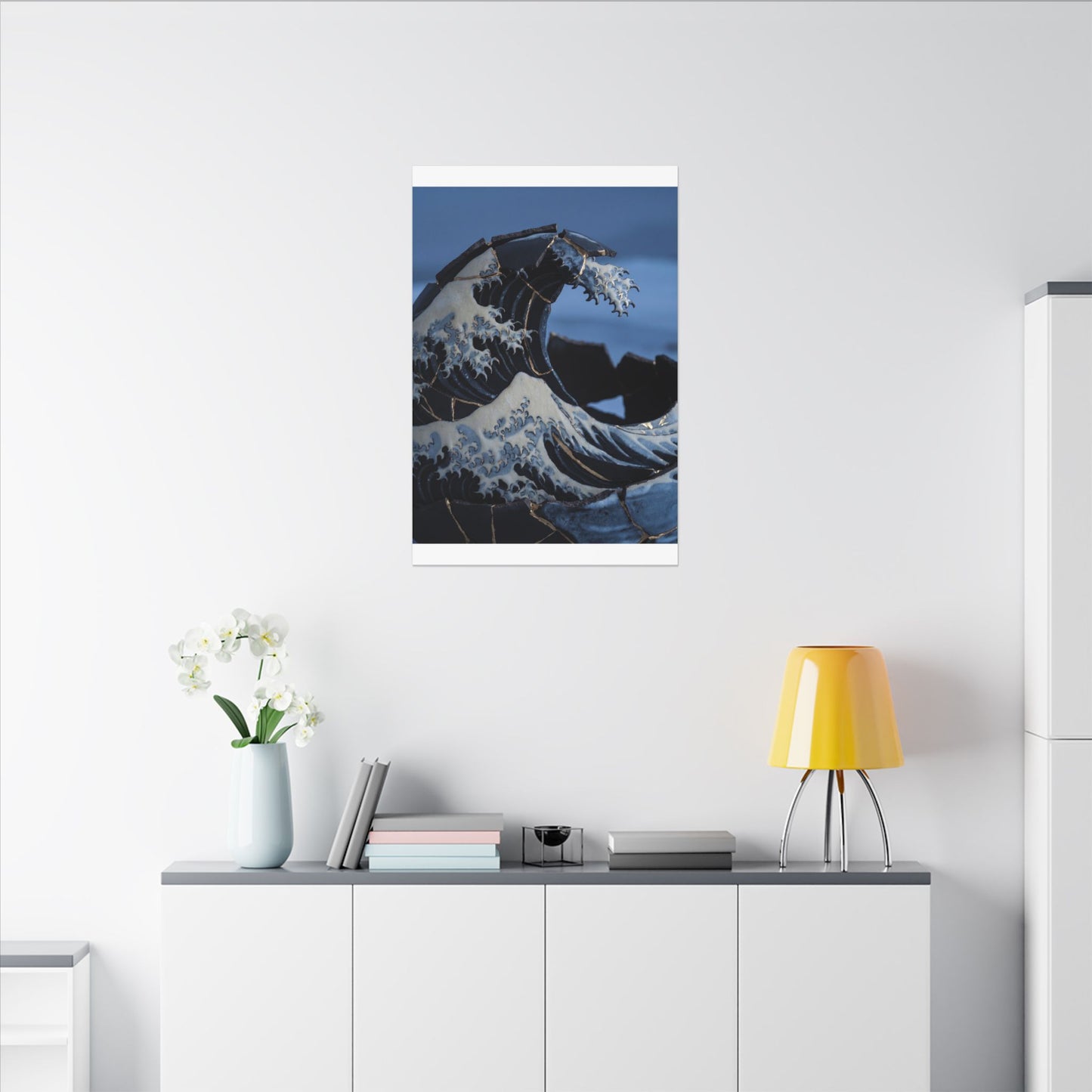 Ocean Wave Canvas Art | Winter Kintsugi Gold Repair Art