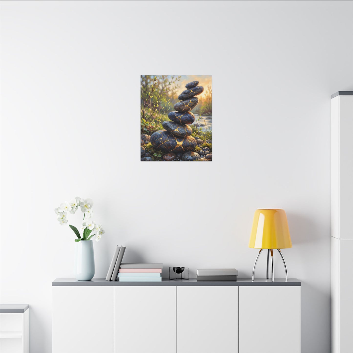 Spring River Stones Gold Repair Canvas Art | Healing Decor