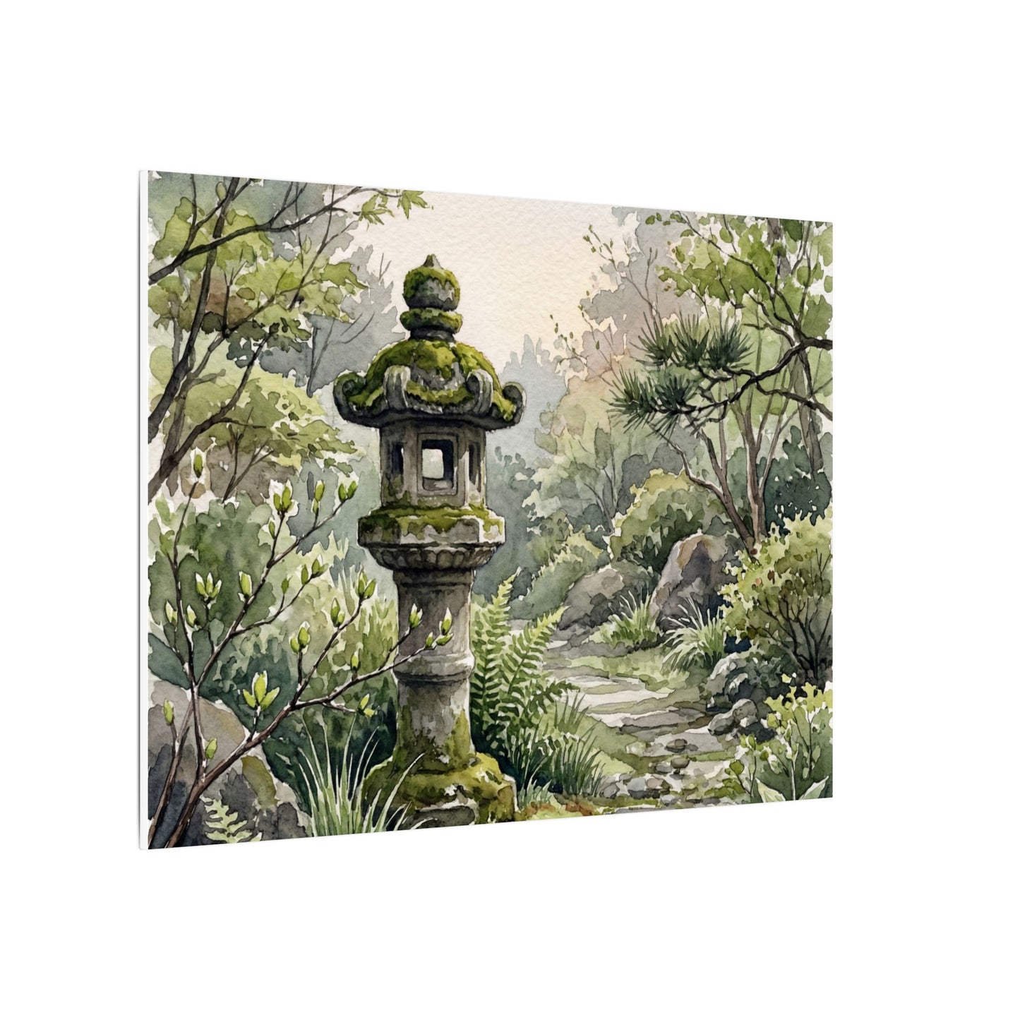 Neutral Stone Lantern Canvas Art - Watercolor Japandi