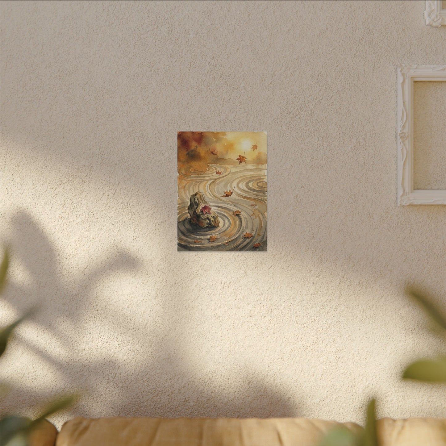 Autumn Rock Garden Watercolor Canvas Art | Neutral Decor