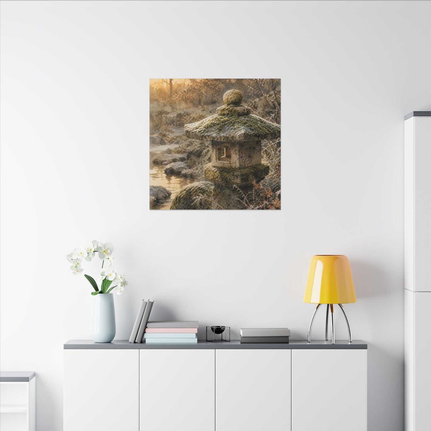Winter Stone Lantern Watercolor Canvas Art | Earthy Decor