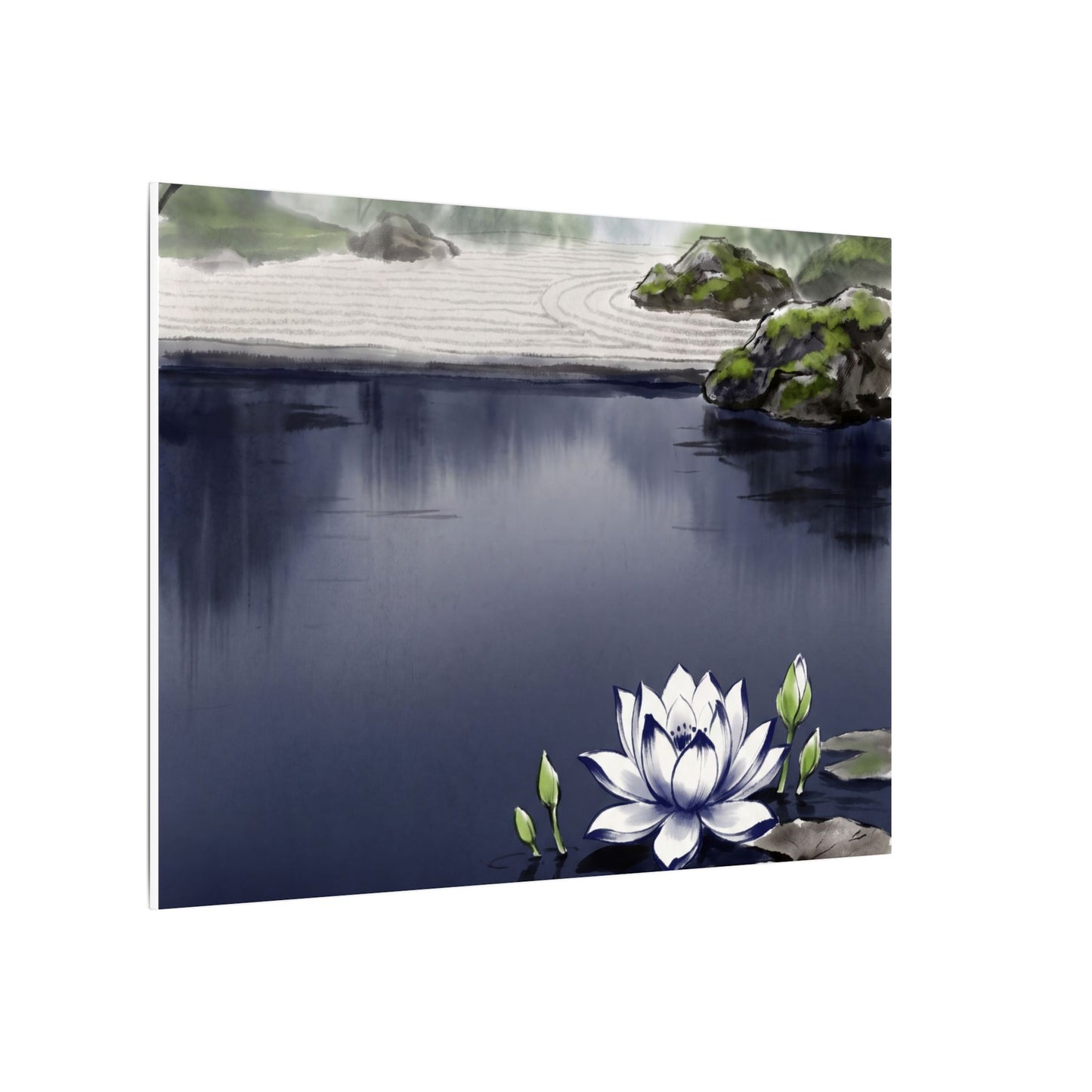 Lotus Flower Karesansui Canvas Art | Tranquil Zen Art