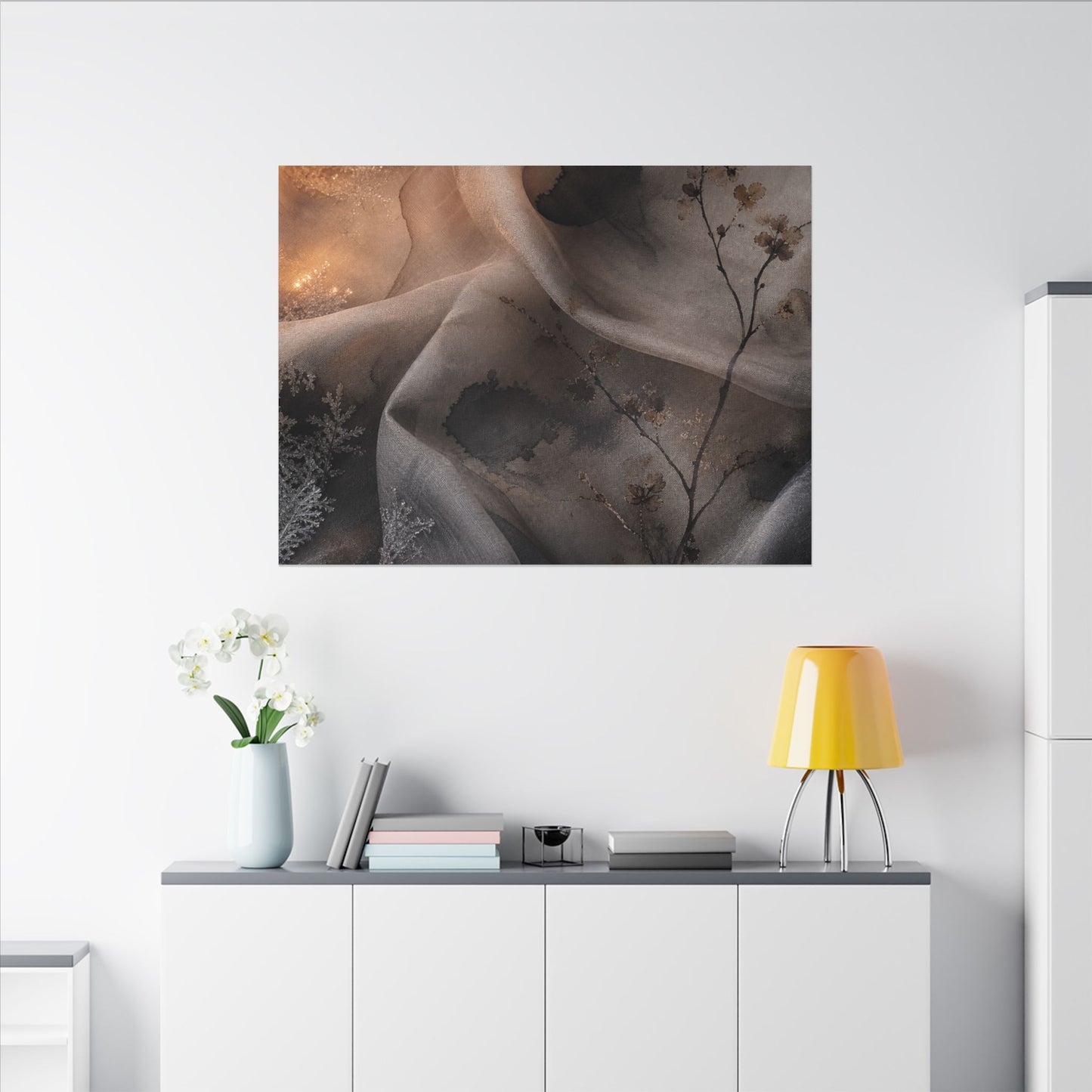 Japandi Silk Drape in Candlelight | Watercolor Canvas Art
