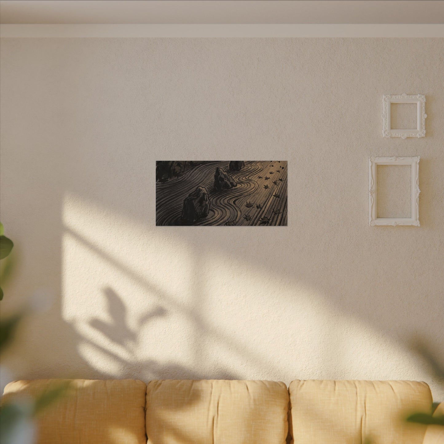 Rock Garden Canvas Art | Autumn Dark Japandi Charcoal Ink Art
