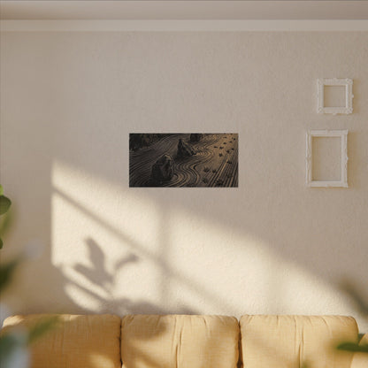 Rock Garden Canvas Art | Autumn Dark Japandi Charcoal Ink Art