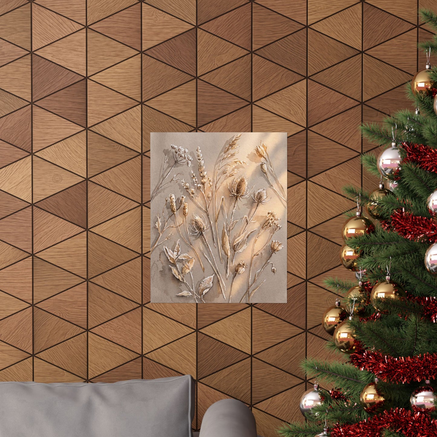 Dried Flowers Winter Wall Art Print | Japandi Earthy Design
