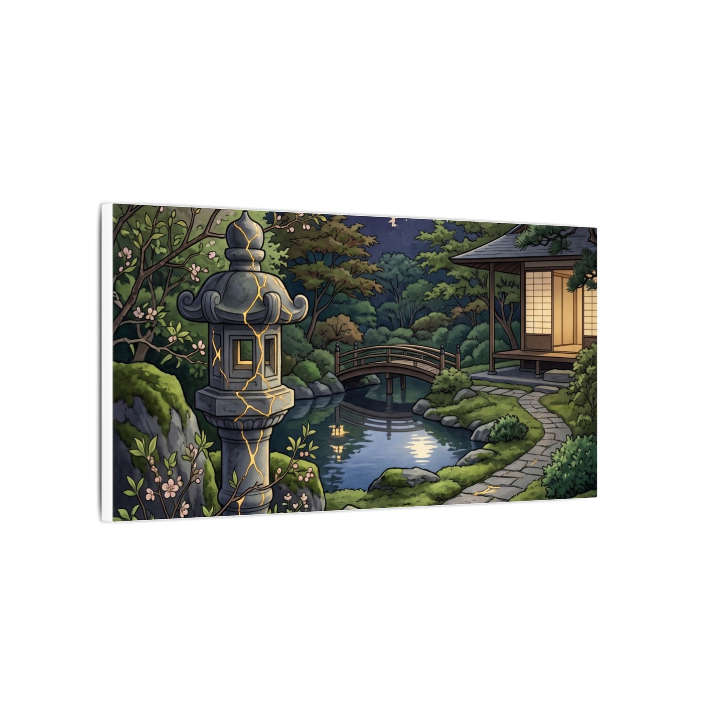 Spring Moonlit Garden Gold Vein Canvas Art | Resilient Decor
