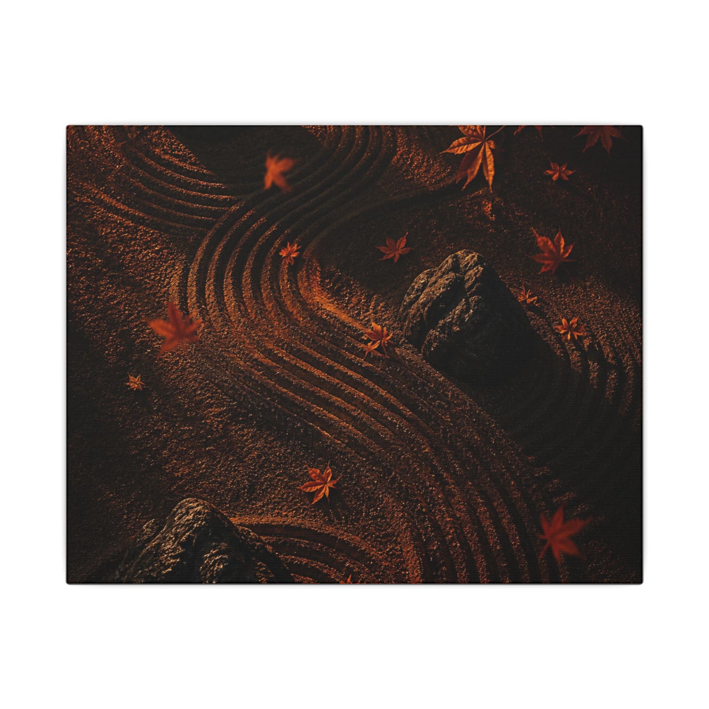 Dark Japandi Rock Garden in Golden Hour | Charcoal Ink Canvas Art