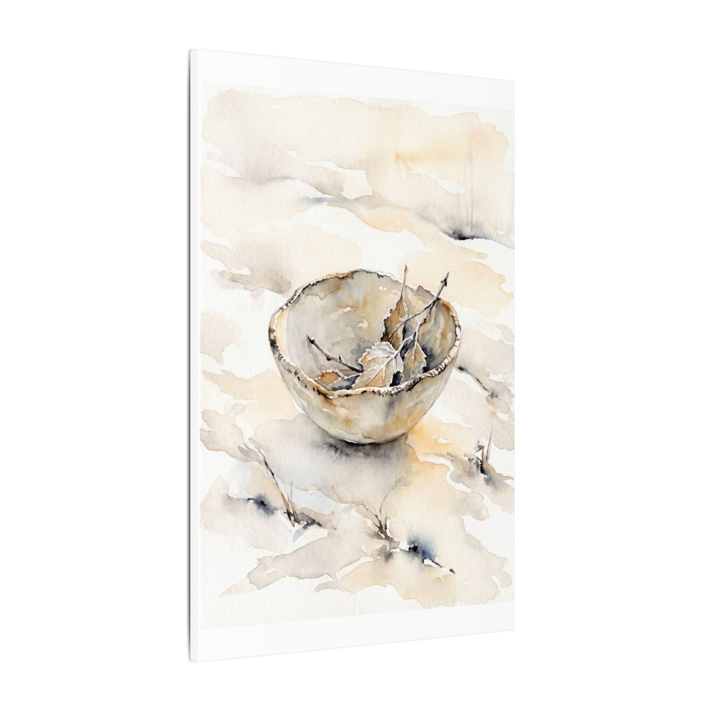 Ceramic Bowl Canvas Art | Winter Japandi Watercolor Art