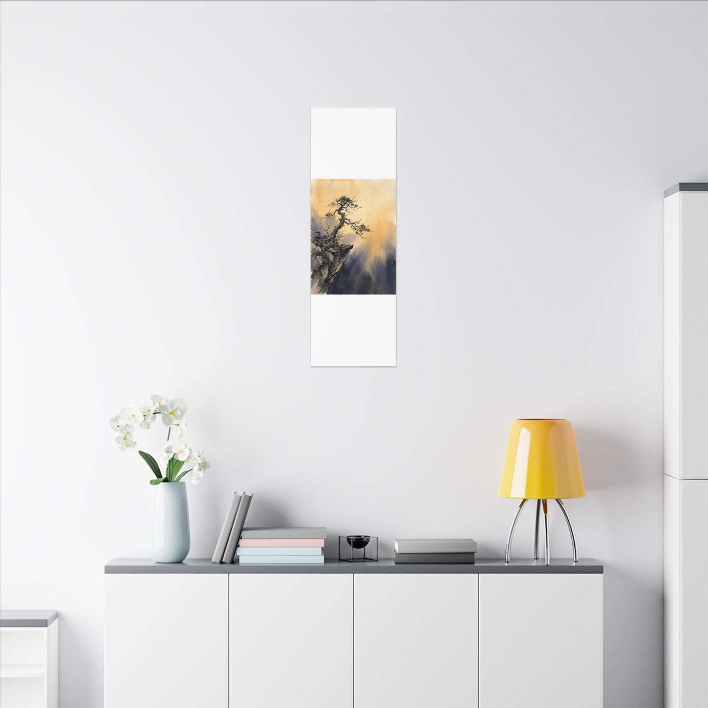 Zen Pine Tree in Golden Hour | Sumi E Canvas Art