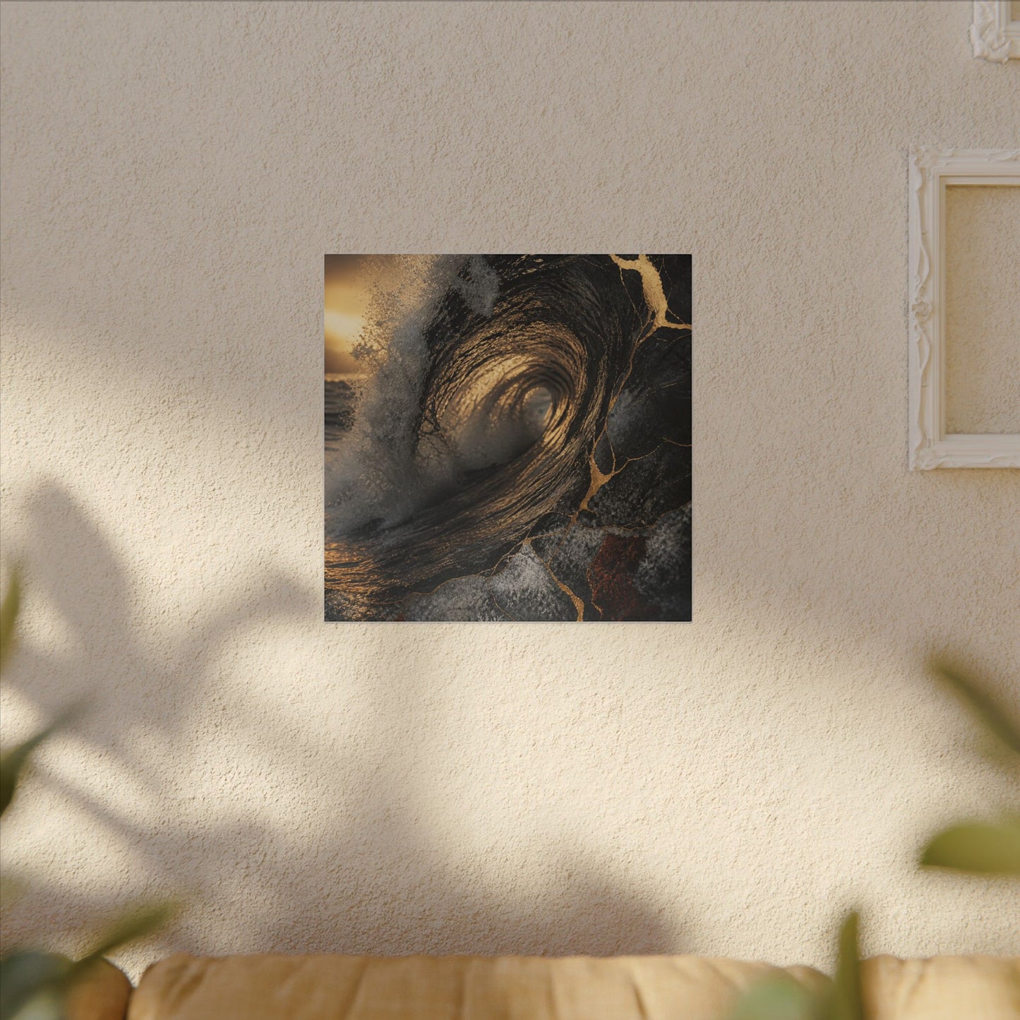 Kanso Ocean Wave Canvas Art - Kintsugi Gold Vein