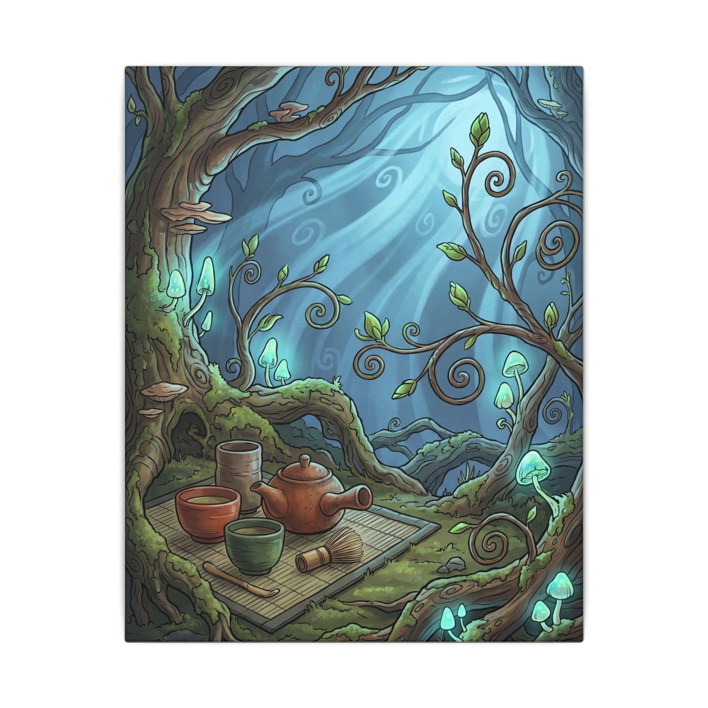 Spring Tea Ceremony Forest Whimsy Canvas Art | Cozy Decor