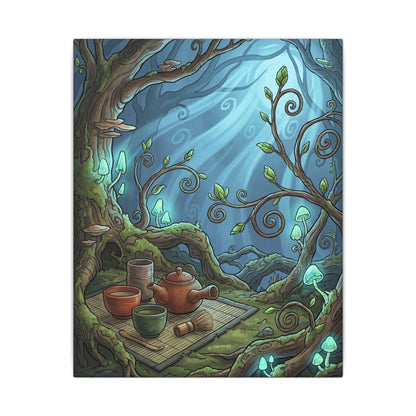 Spring Tea Ceremony Forest Whimsy Canvas Art | Cozy Decor