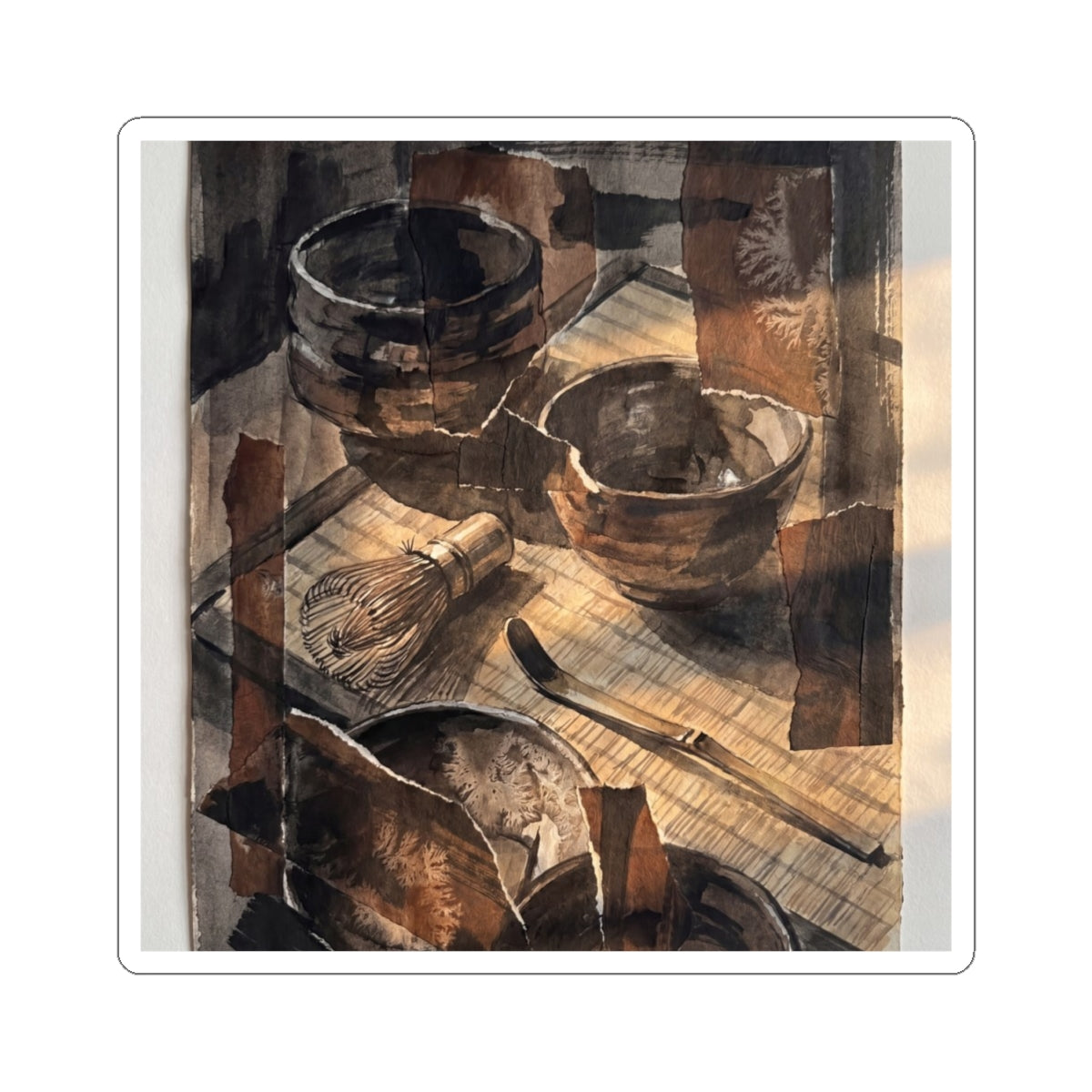 Tea Ceremony Charcoal Ink Sticker | Sophisticated Dark Japandi Art
