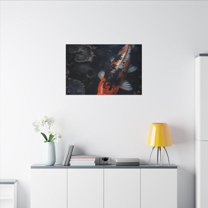 Koi Pond Canvas Art | Winter Dark Japandi Shadow Zen Art