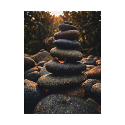 River Stones Wall Art Print | Summer Dark Japandi Moody Minimal Art