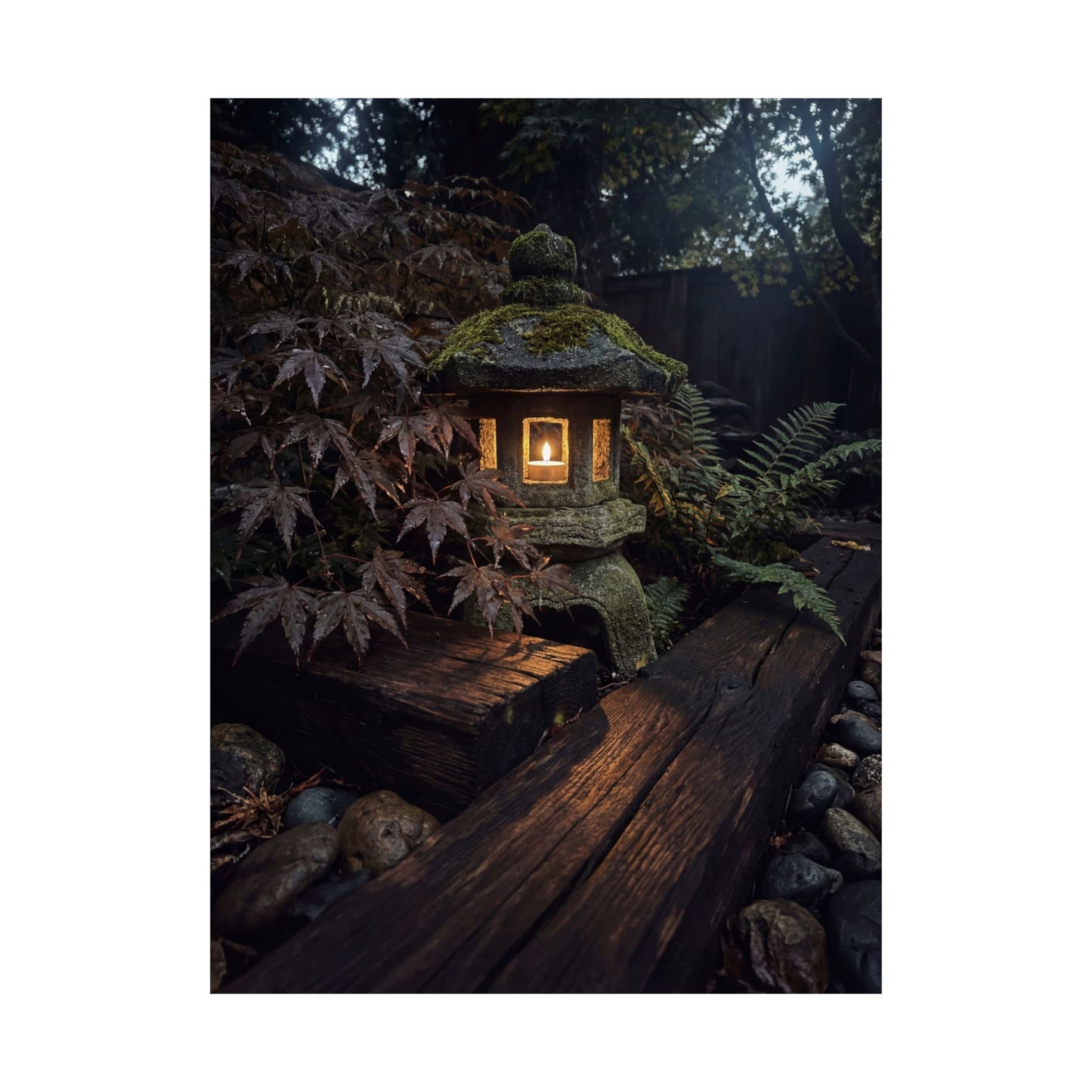 Moonlit Garden Summer Wall Art Print | Dark Japandi Sophisticated Design