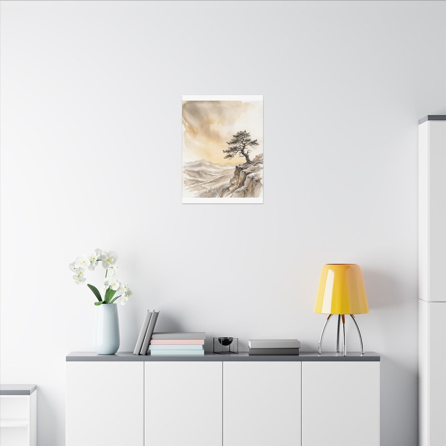 Pine Tree Canvas Art | Winter Japandi Watercolor Art