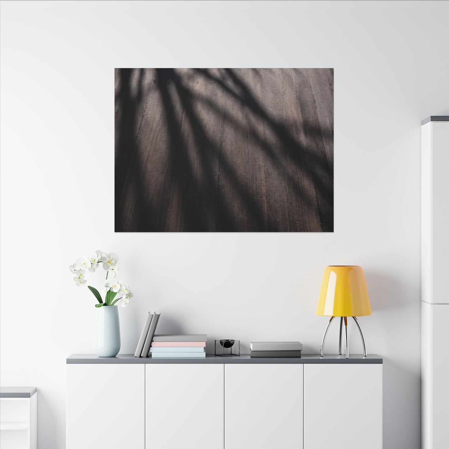 Dark Japandi Shadow Play in Dawn | Moody Minimal Canvas Art
