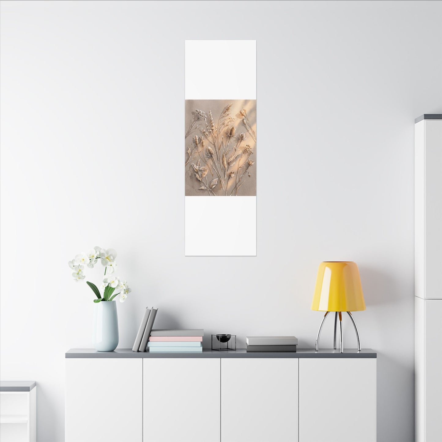 Japandi Dried Flowers in Golden Hour | Watercolor Canvas Art