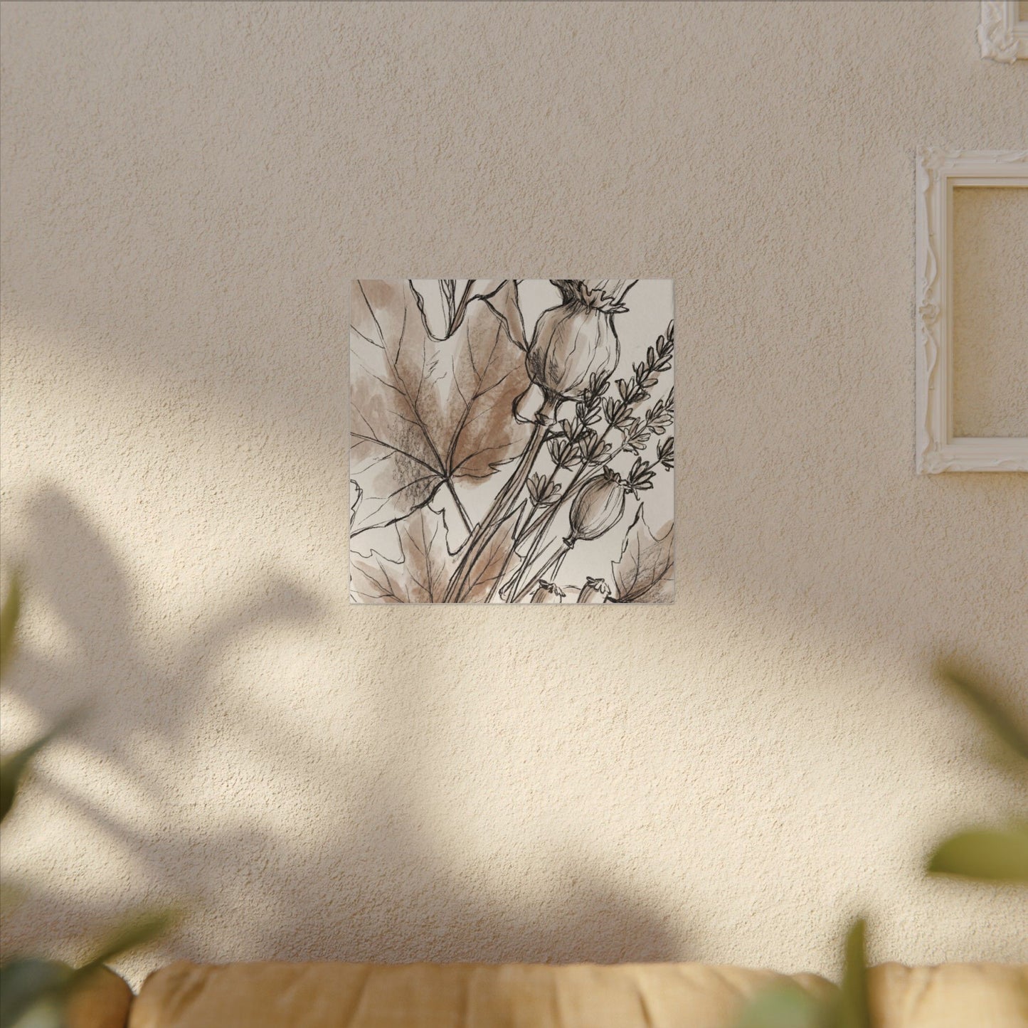 Neutral Dried Flowers Canvas Art - Minimal Line Japandi