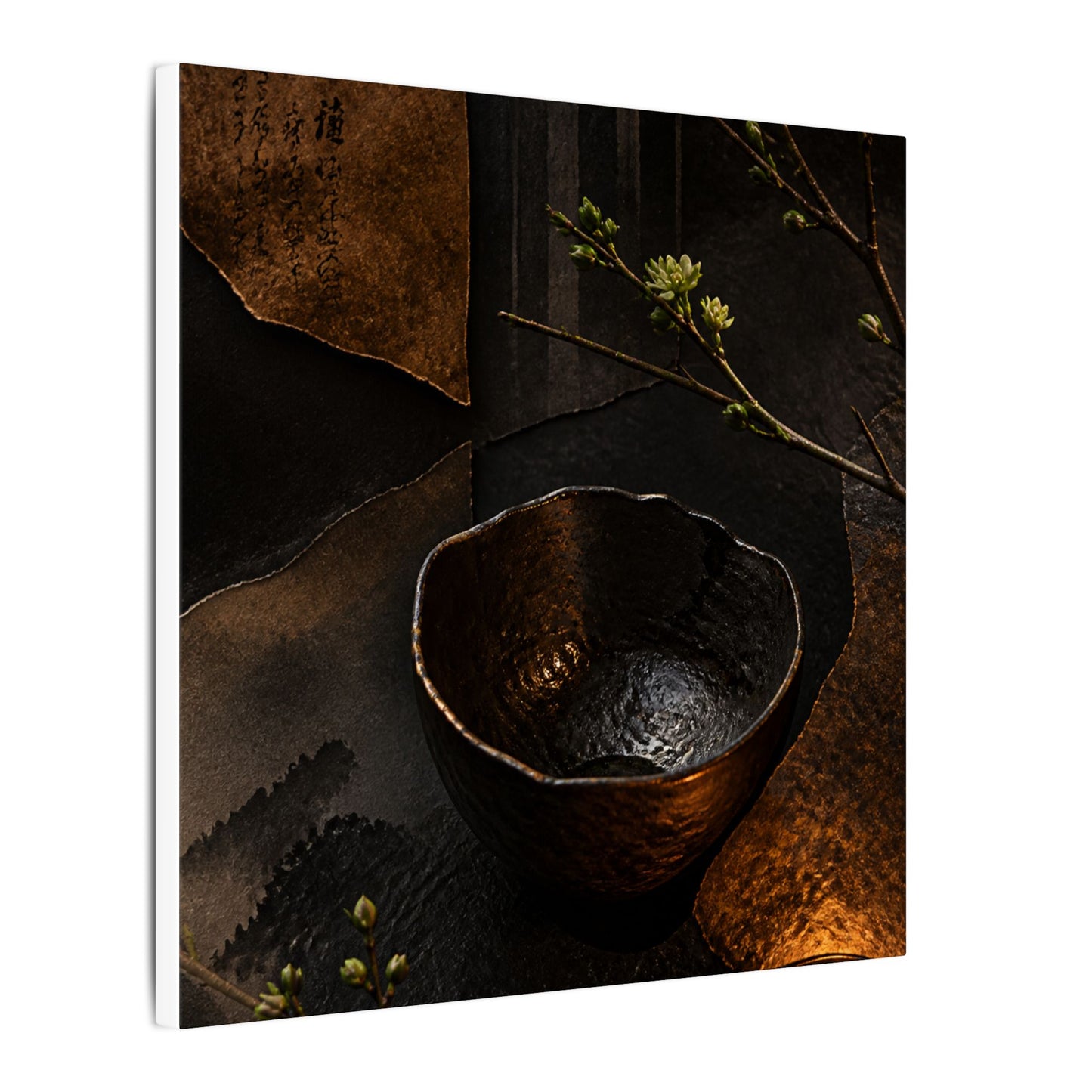 Atmospheric Ceramic Bowl Canvas Art - Shadow Zen Dark Japandi