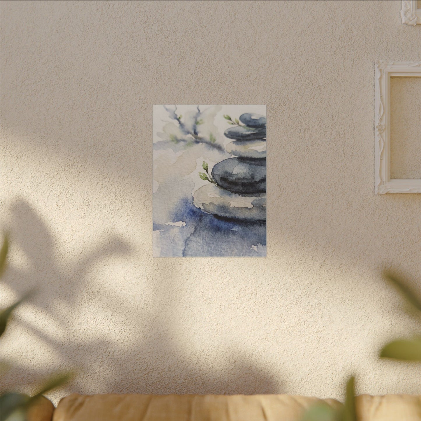 River Stones Watercolor Canvas Art | Cozy Japandi Art