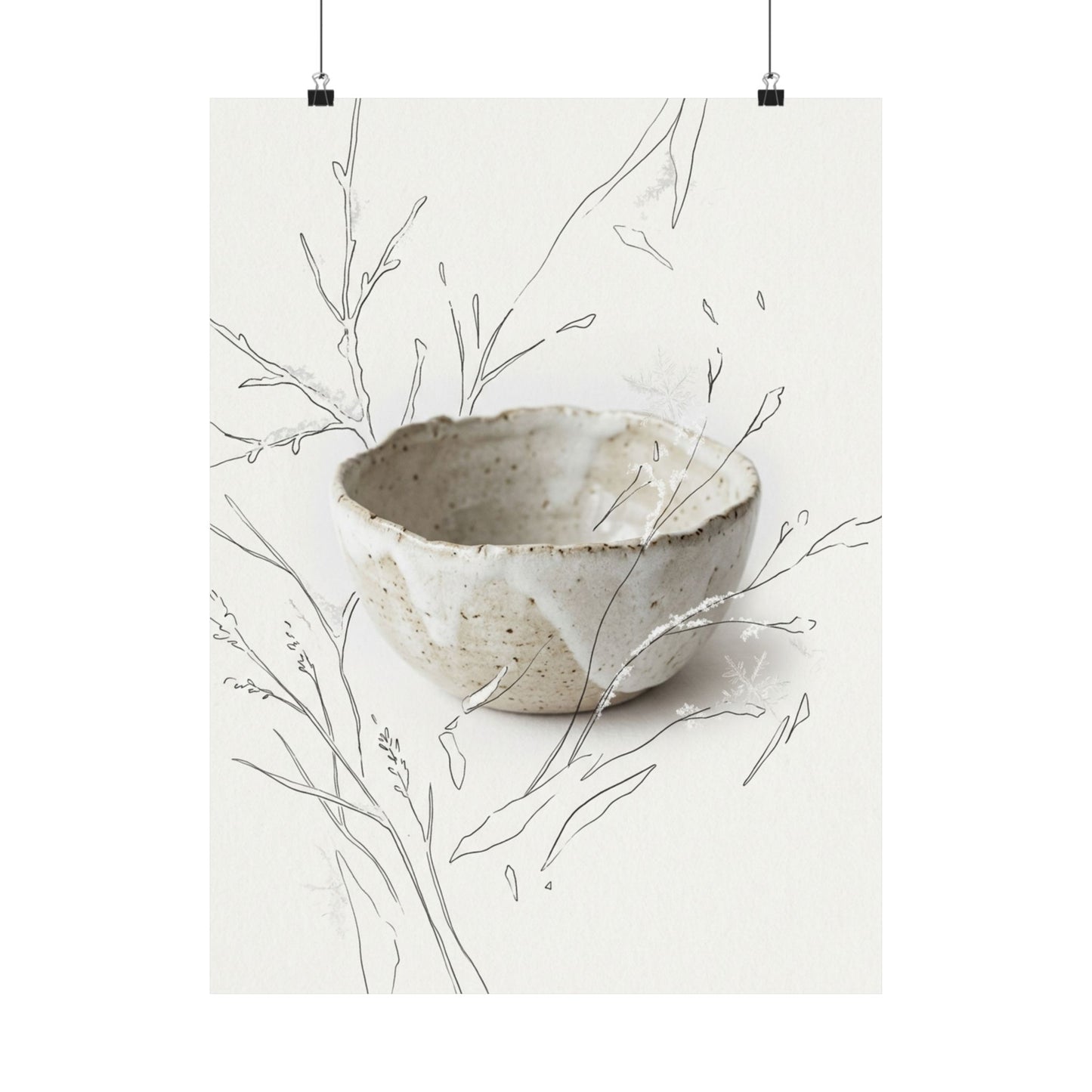 Japandi Ceramic Bowl in Overcast | Minimal Line Wall Art Print