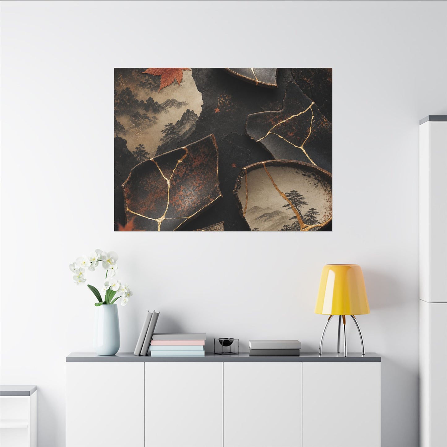 Broken Pottery Gold Vein Canvas Art | Philosophical Kintsugi Art