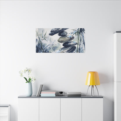 Zen River Stones in Moonlight | Sumi E Canvas Art