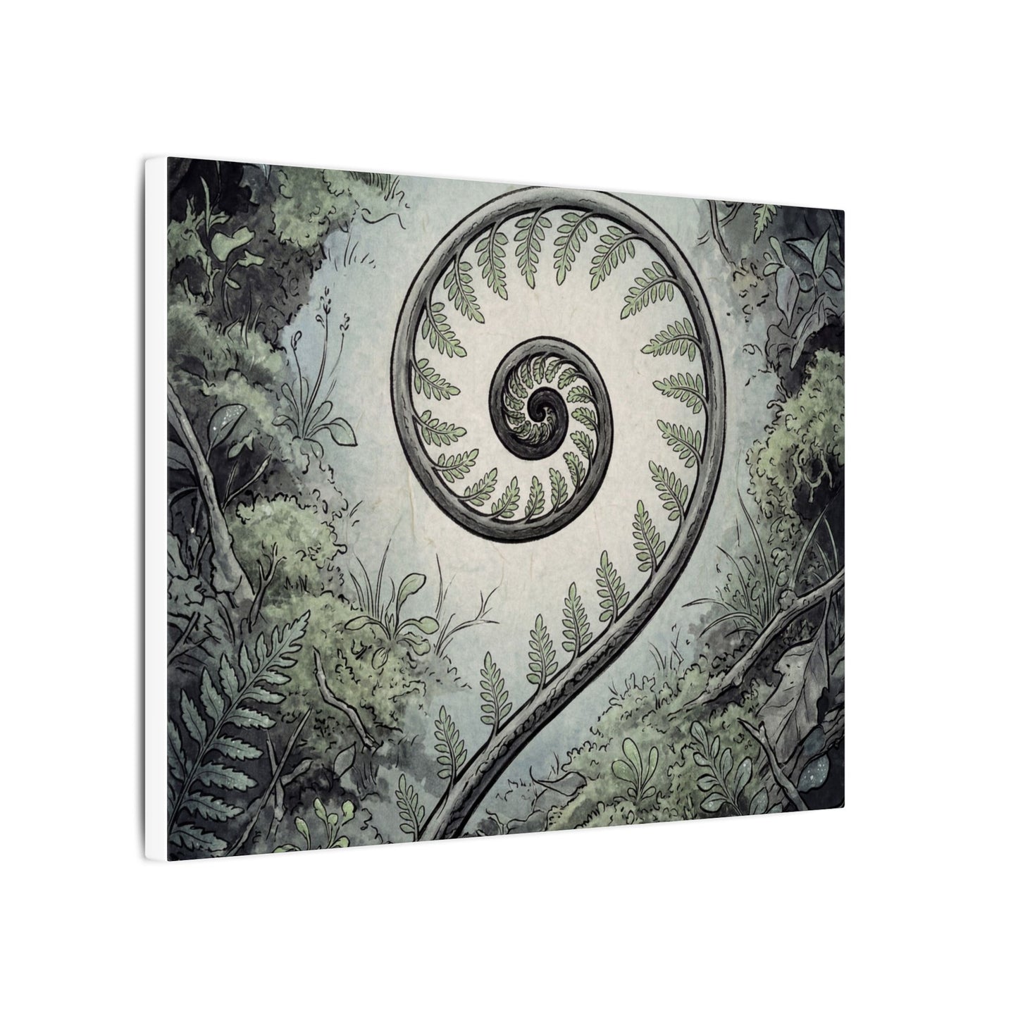 Zen Fern Unfurling in Dawn | Ukiyo E Inspired Canvas Art