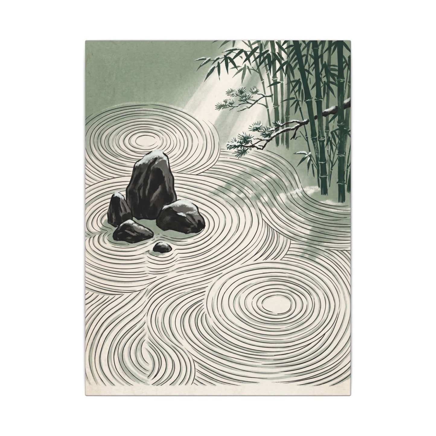 Shibui Rock Garden Canvas Art - Zen Ukiyo E Inspired