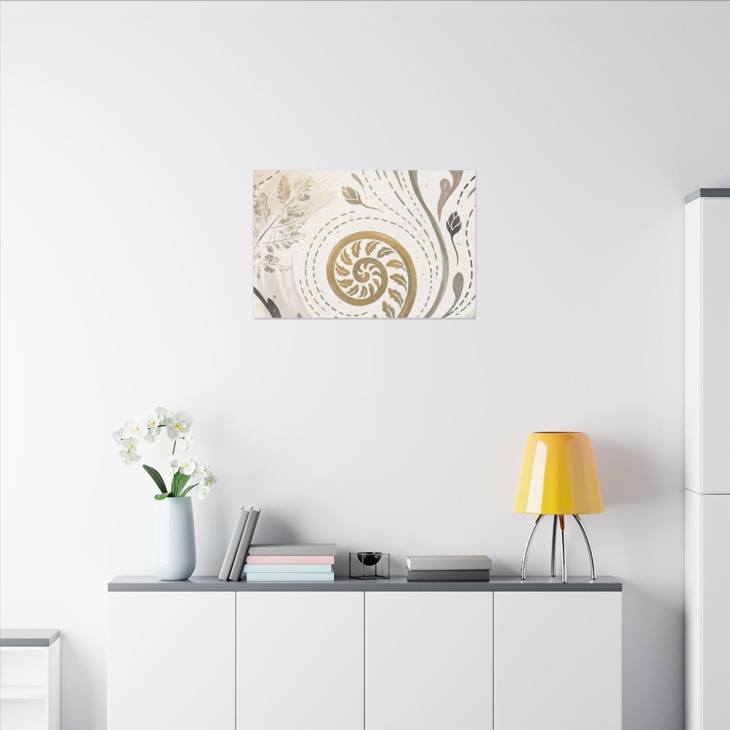 Japandi Fern Unfurling in Golden Hour | Japanese Pattern Canvas Art