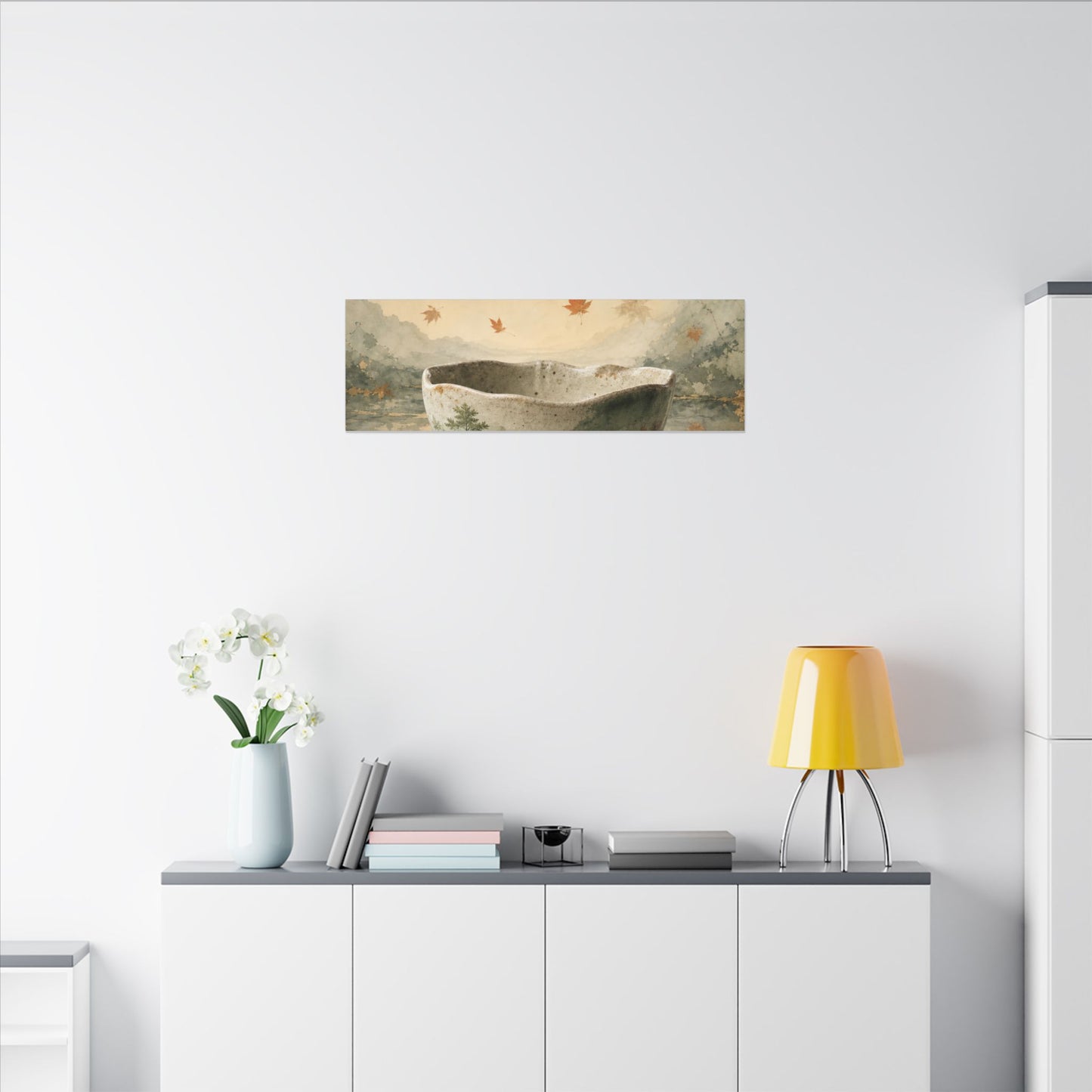 Autumn Ceramic Bowl Watercolor Canvas Art | Cozy Decor