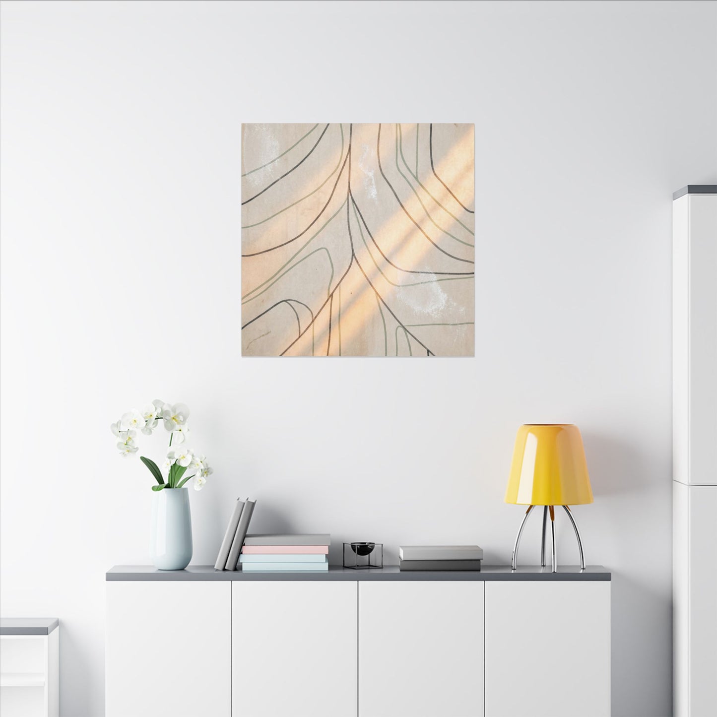 Shoji Screen Minimal Line Canvas Art | Warm Japandi Art