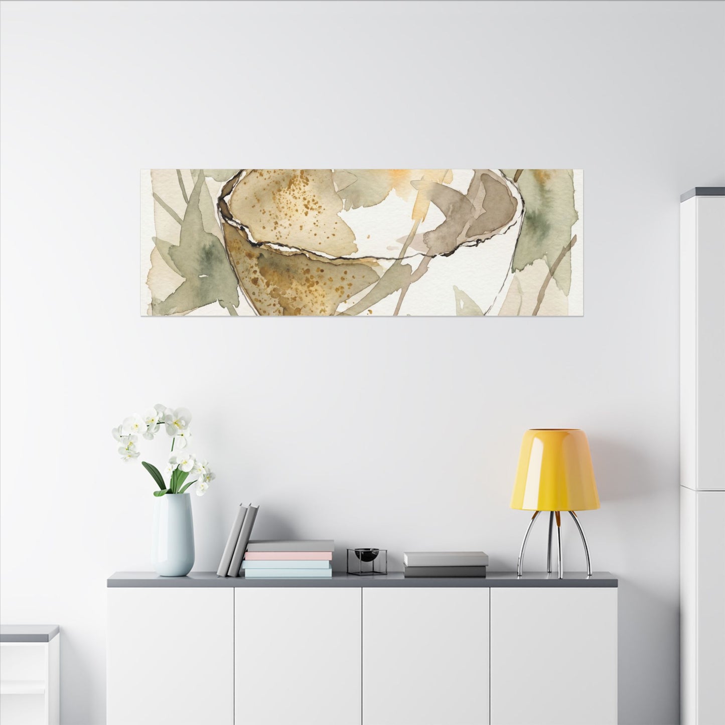 Spring Ceramic Bowl Watercolor Canvas Art | Neutral Decor