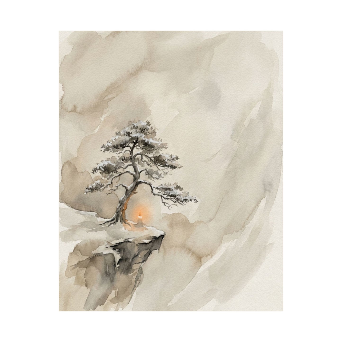 Warm Pine Tree Wall Art Print - Watercolor Japandi