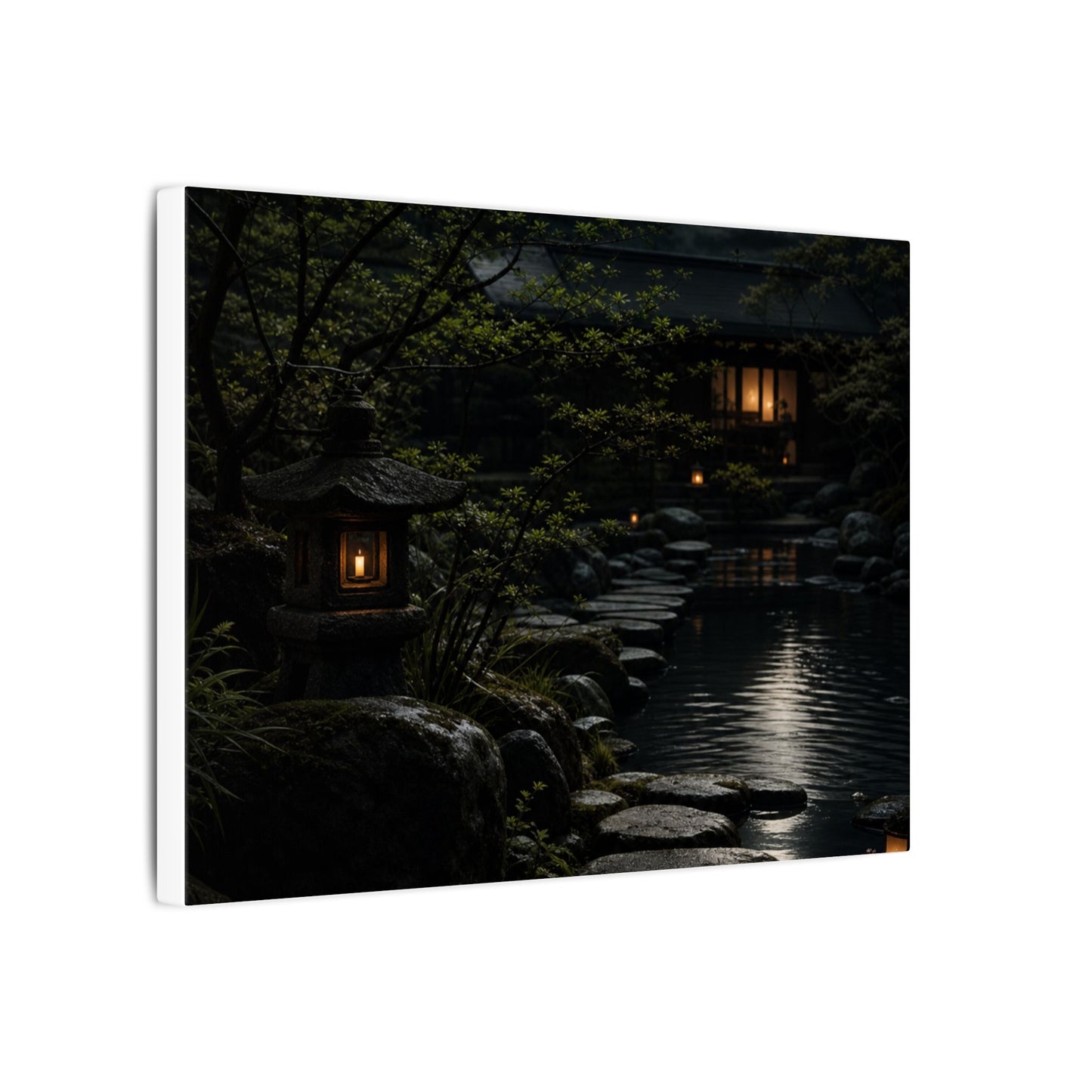 Moonlit Garden Shadow Zen Canvas Art | Sophisticated Dark Japandi Art