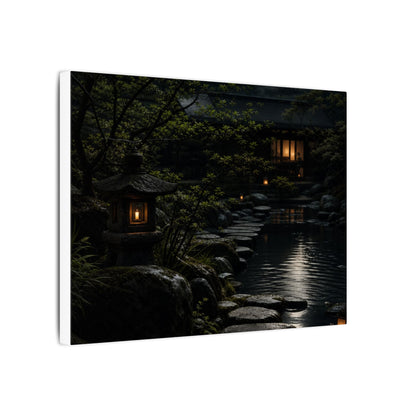 Moonlit Garden Shadow Zen Canvas Art | Sophisticated Dark Japandi Art