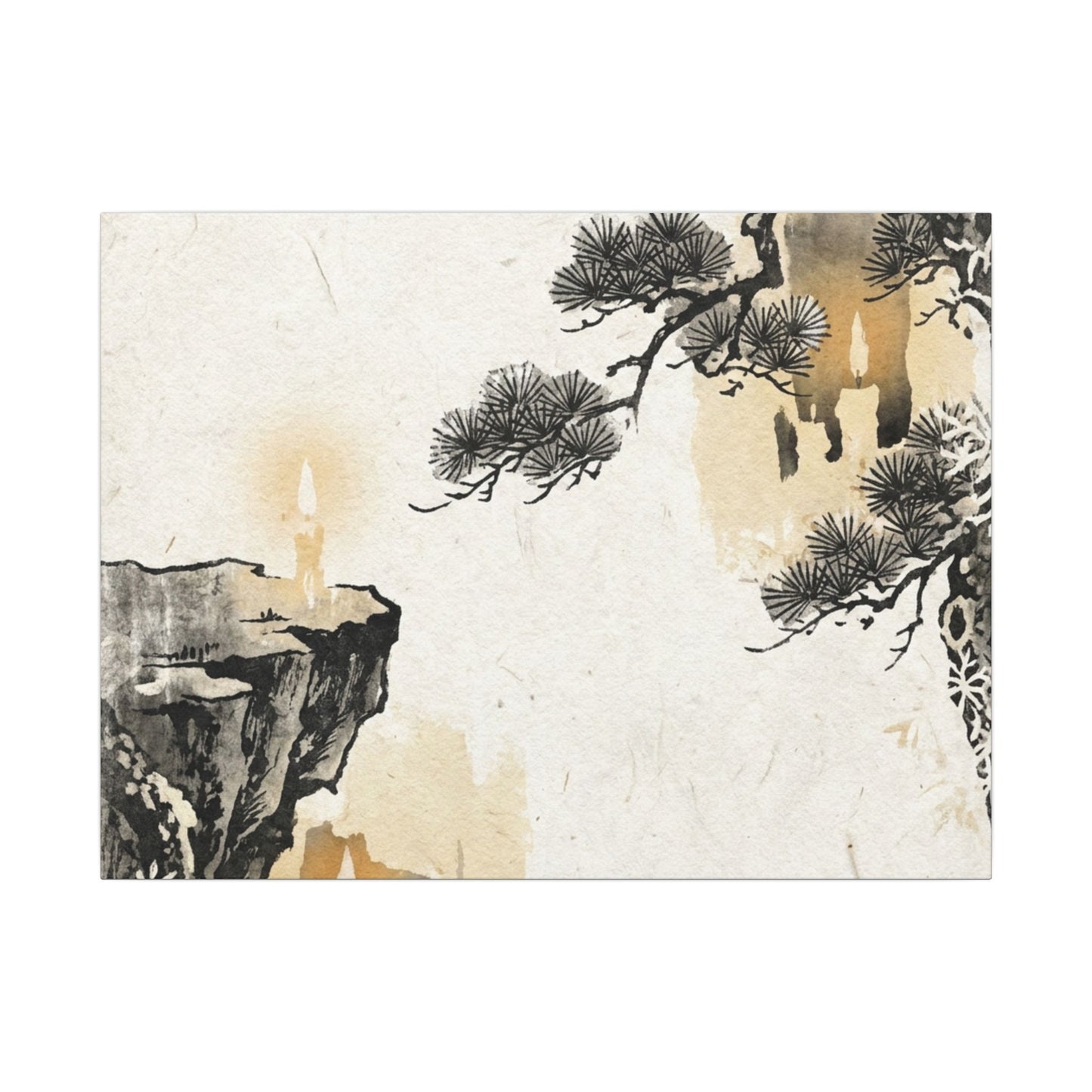 Japandi Pine Tree in Candlelight | Japanese Pattern Canvas Art
