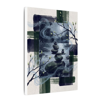 Moonlight River Stones Canvas Art - Zen Shibui