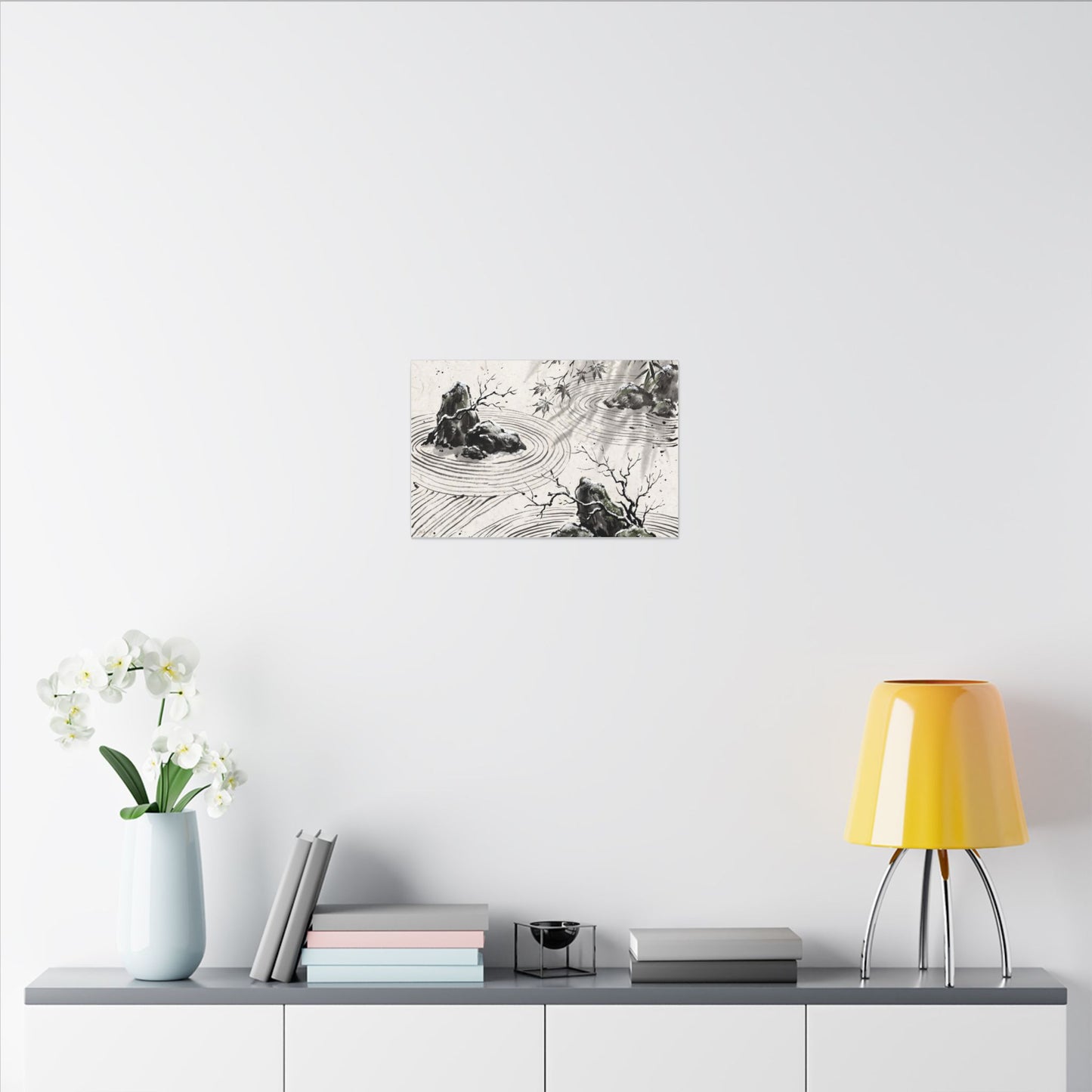 Rock Garden Canvas Art | Winter Zen Sumi E Art