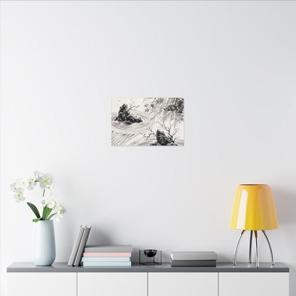 Rock Garden Canvas Art | Winter Zen Sumi E Art